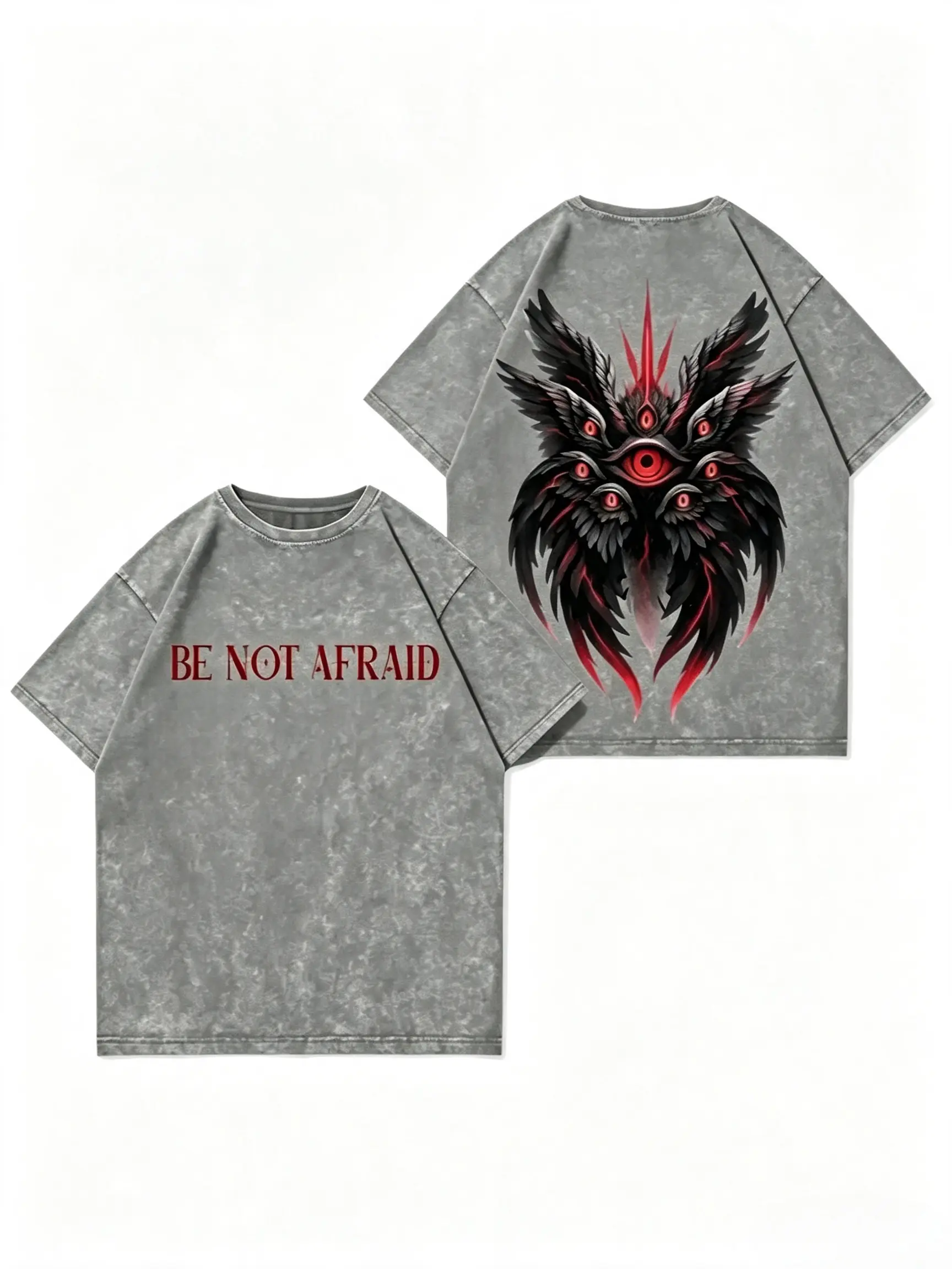 Everyday Worn-In Mineral Wash Oversized Cotton Street Tee  Everyday,Vintage-wash cotton T-shirt with a crew neck and short sleeves; features a dark, Gothic-style "Faith" graphic—unisex casual streetwear.