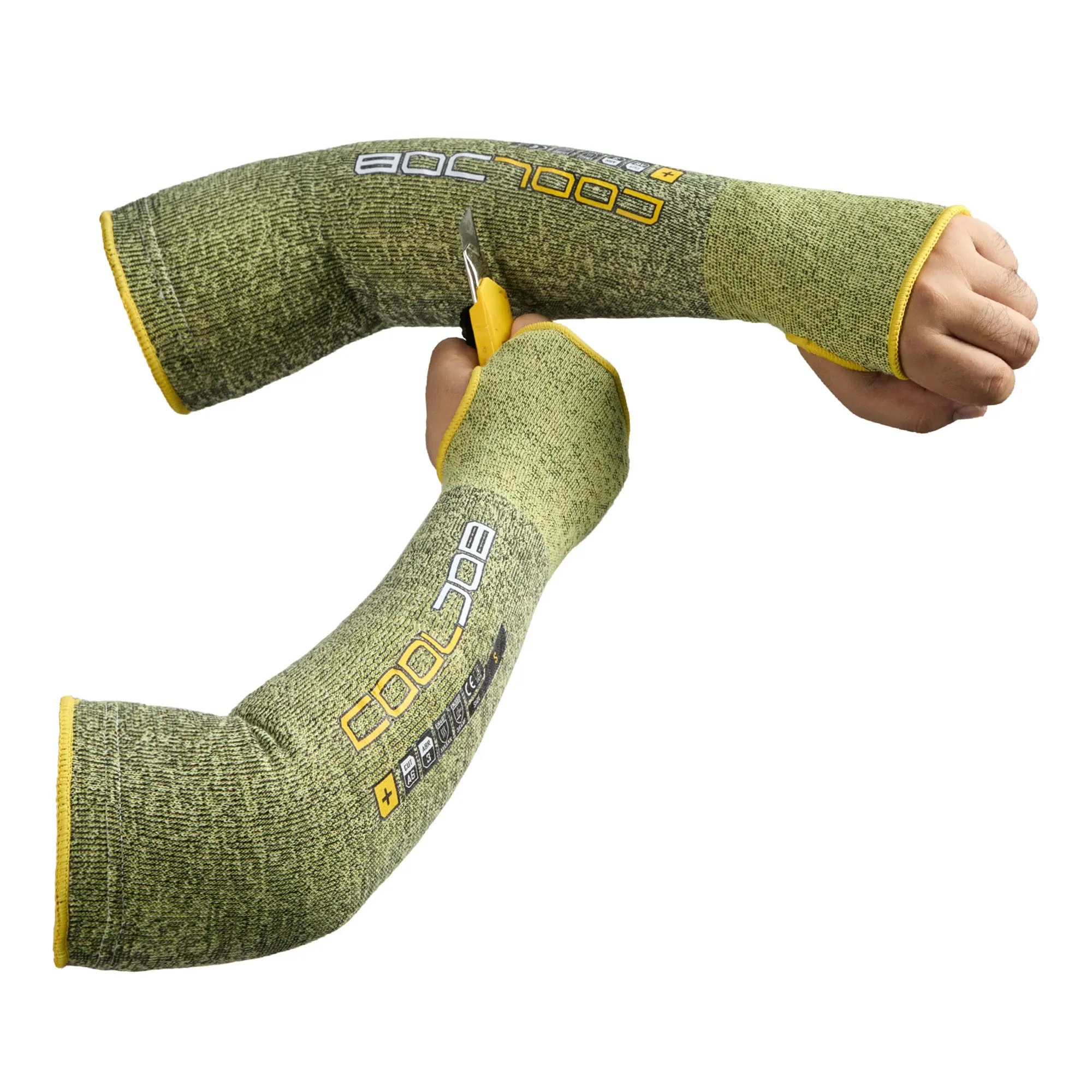 COOLJOB ANSI A6 Cut Resistant Protective Arm Sleeves, 18-Inch Seamless Knit Aramid & Steel Fiber with Thumb Hole for Welding & Gardening, Small, Yard Work