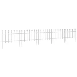 Metal Decorative Garden Fence, 9.2' x 17.25" 5 Pack Steel Fence Panels, Decorative Border Fence for Landscape, Flower Bed, Yard Decor, Animal Baier, White