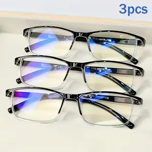 3pcs Reading Glasses with Half Frame, Square Shape, Clear Lenses, Classic Fashion, for Men & Women +1.0 to +4.0, Non- Glasses, Semi-Rimless, Lightweight