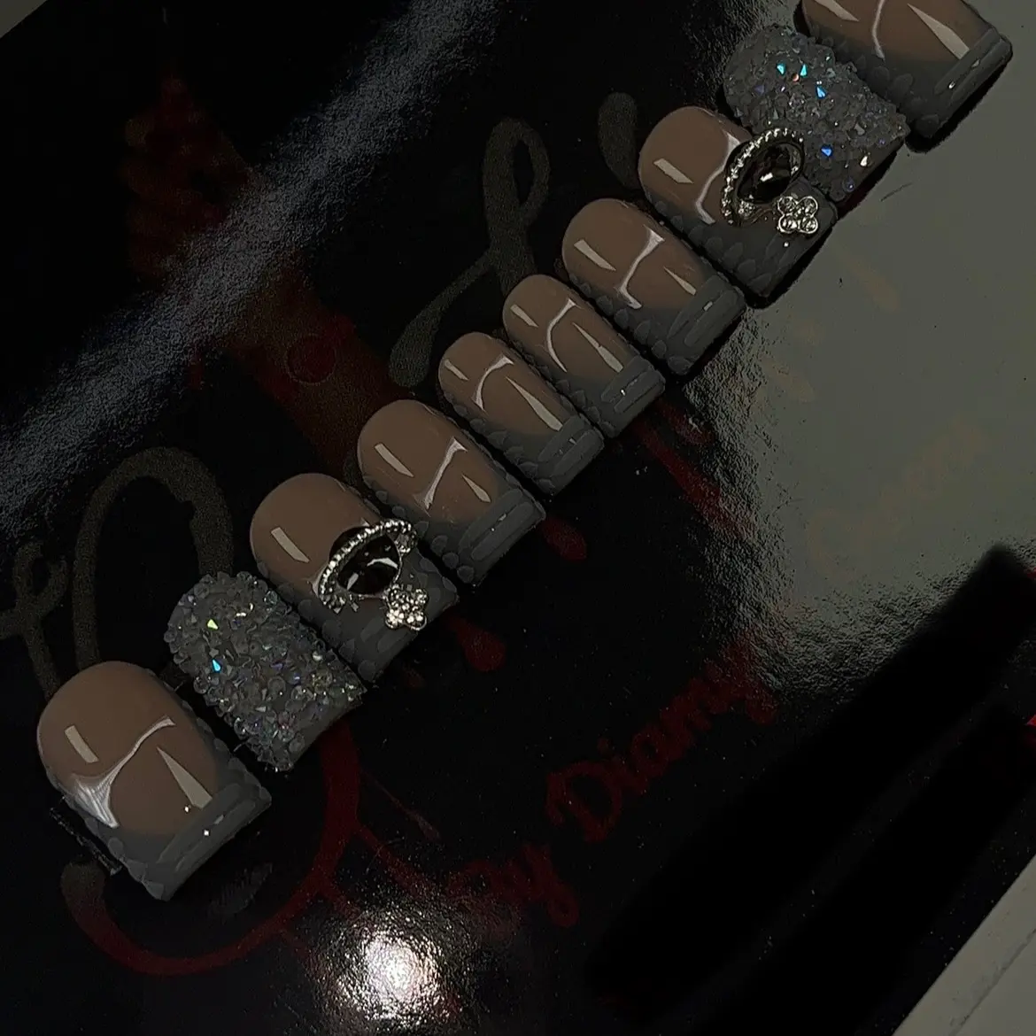 Custom-Made Grey Themed Press On Nails