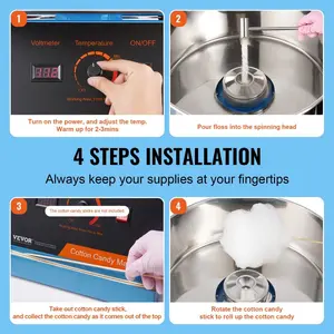 VEVOR Electric Cotton Candy Machine, 1000W Candy Floss Maker, Commercial Cotton Candy Machine with Stainless Steel Bowl, and Sugar Scoop, Perfect for Home Kids Birthday, Family Party (Red)