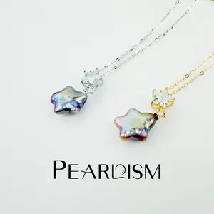 【Adee】PEARLISM Trendy Everyday Star Baroque Pearl Pendant | Iridescent Silver/Gold CZ Hypoallergenic-AFBP004