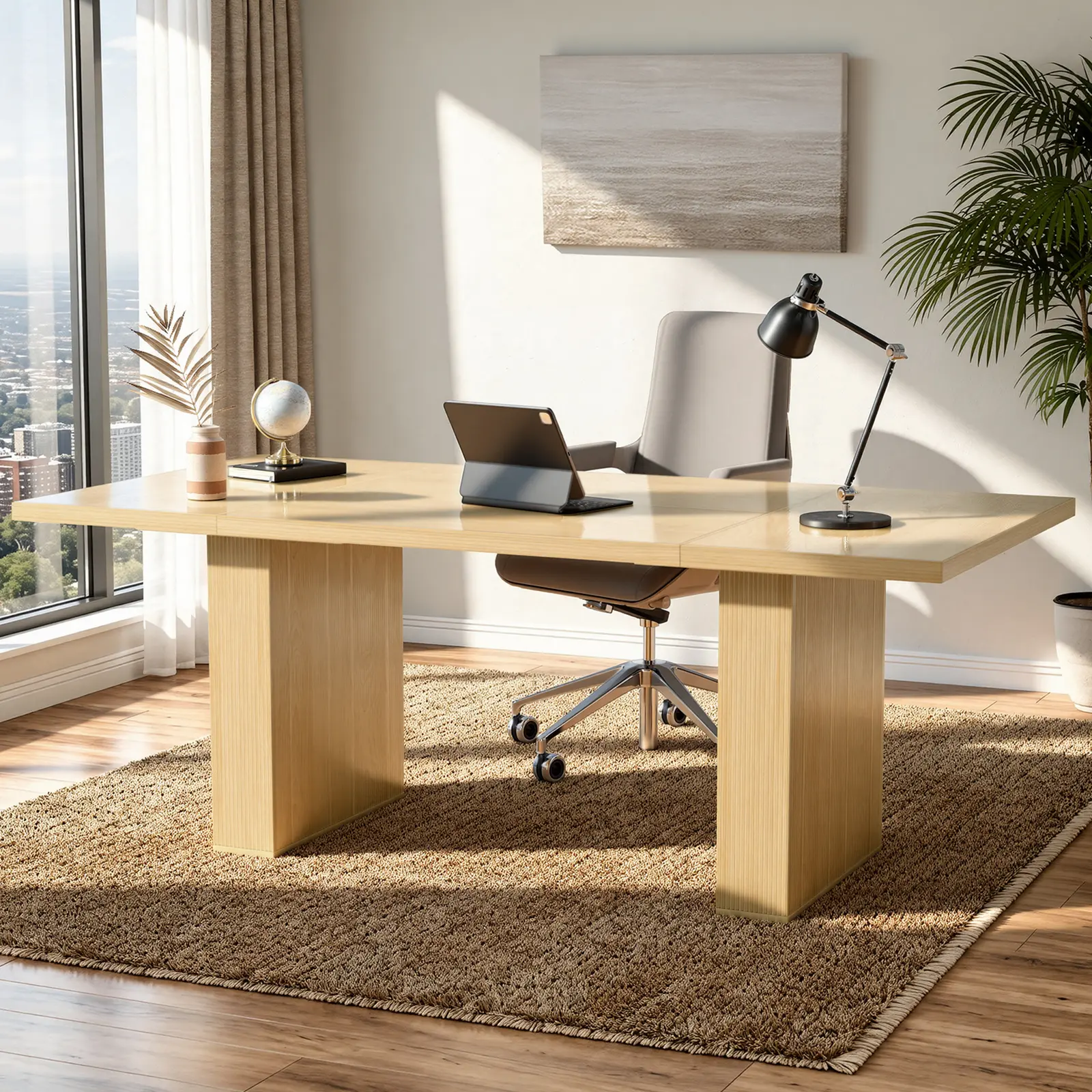 【Shipped in two separate packages】Miereirl 78 Inch Rectangular Dining Table for 6-8 People, Large Modern Farmhouse Kitchen Table with Grooved Wood-Strip Base, Perfect for Dining Room or Family Gathering, Walnut