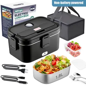 Electric Lunch Box Portable Heated Outdoor1.5L/1.8L,12V/24V/110V Universal Voltage,Designed for Outdoor Workers,Includes Fork, Spoon & Insulated Bag,Car-Compatible Heating Solution