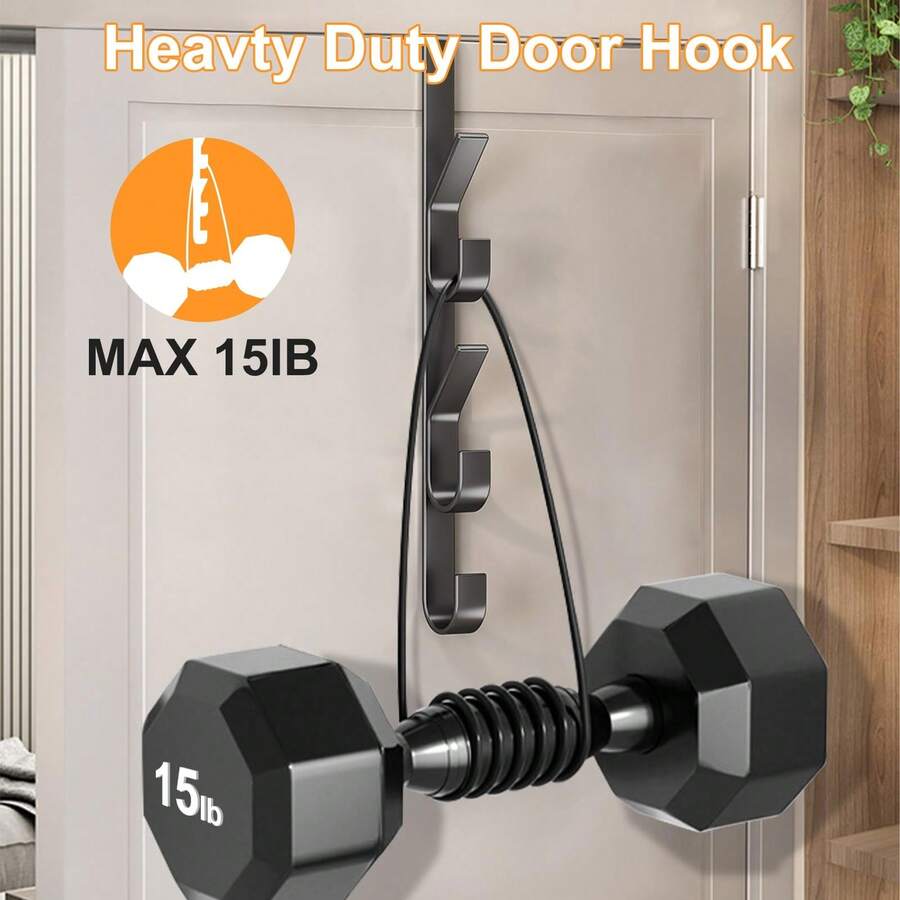 1pc/2pcs Carbon Steel Over-The-Door Hook - Heavy Duty Metal Multipurpose Towel Rack| Space-Saving Vertical Design Storage Hanging Hook Rack| Bathroom Over-The-Door Towel Hanger, Titanium Color, No Drilling Required, Suitable For Bedroom