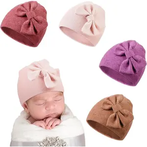 4 Pcs Preemie Hats Bow Cap Warm Hospital Premature Baby Cotton Beanie for Premature Boy Girl Newborn 3-7 Lbs Infant