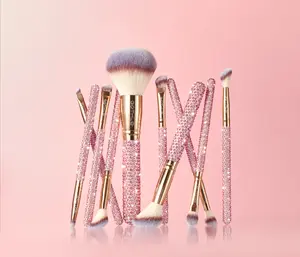 10-Piece Pink Glitz & Glam Makeup Brush Set - Face, Eye Foundation, Powder, Blush Application Kit for Beauty & Personal Care