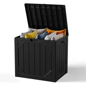 MakeChanges Outdoor Storage Box 35 Gallon Patio Deck Box with Handles, Patio Storage Deck Boxes Garden Resin Deck Storage Container Lockable Storage Box (Black&BROWN)#Summervibes