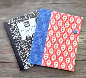 Chic Brico Fabric Covered Hardcover Notebook Composition Book Cover - Blue Swirls & Flowers