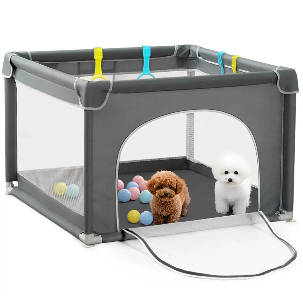 36x36x26'' Pet Playpen, Sturdy Safety Fence & Playard, With Soft Mesh and Sturdy Frame - Versatile Indoor/Outdoor Dog Playpen for Kids' Activity, Lounging and Secure Nap Space, Toddler/Baby Playpen, Dog Playpen, Summervibes(No Ball）, dealsforyou, summerwi