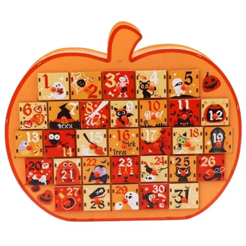 Halloween Advent Calendar, 31 Days Wooden Pumpkin Countdown Advent Calendar Box with Storage Drawers for 2026 DIY Home School Office Halloween Party Decoration