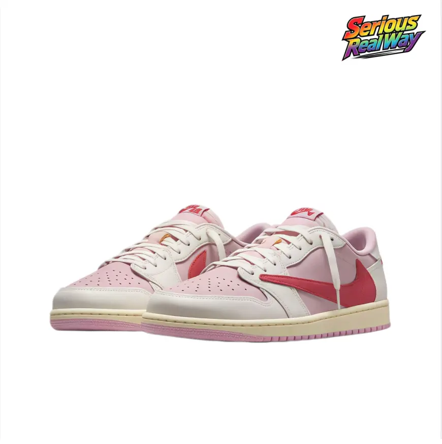 Low-Top Skate Sneakers Blush Pink Sail Raspberry Red Colorblock Premium Smooth Leather Cream Midsole Pink Rubber Outsole Unisex Pastel Aesthetic Sweet Campus Daily Casual Lifestyle Walking Trainers