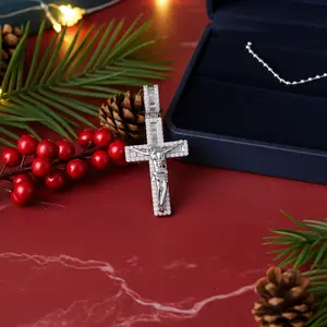 Diamondcelebritees New Mens 2.25ct VVS D Clr. Moissanite Baguette Jesus Cross Pendant White Silver