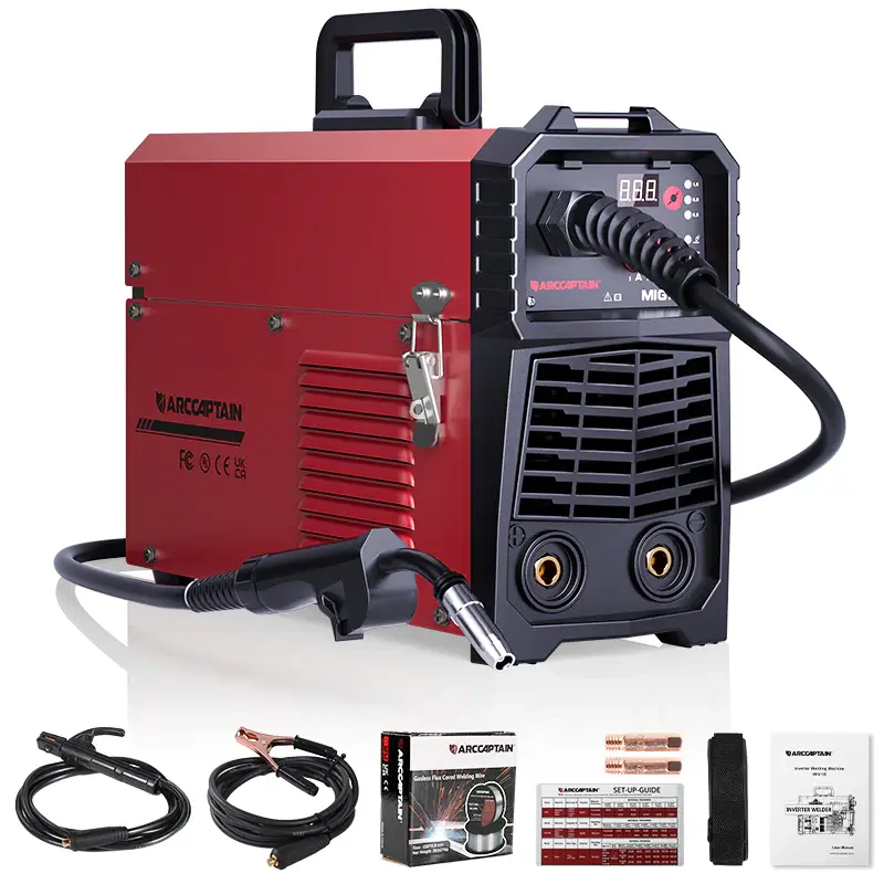 ARCCAPTAIN MIG130 130A 3-in-1 Power MIG Welder - 110V Gasless Flux Core Welding Machine with Synergy IGBT Inverter, Portable Tool for Industrial Metal Parts, Home DIY