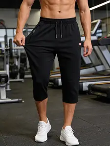 Ahtelb Men's 3/4 Length Capri Sweatpants, Elastic Waist Drawstring, Zipper Pockets, Soft Breathable Athletic Pants for Workout, Gym Wear