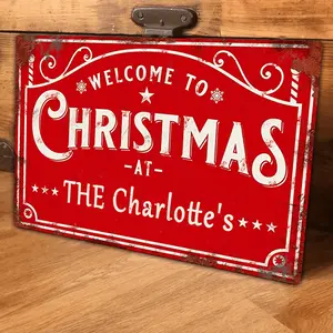 1pc 8x12 Inch Aluminum Personalized Metal Christmas Sign with Custom Name - Non-Rechargeable, Electricity-Free, Universal Holiday Vintage Santa Wall Art for Home, Cafe, Shop