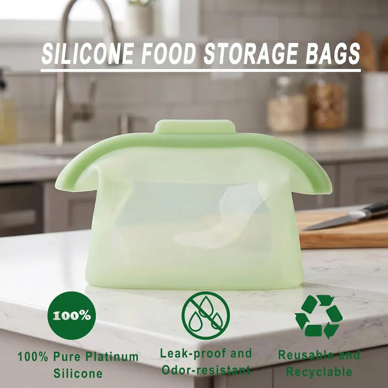 Reusable Silicone Food Storage Bags - Spliceable, Wide Opening, High-Temp, Leak-Proof, Airtight, Self-Standing Kitchen Preserving Containers for Fruit Storage, Fridge Organization & Food Hacks