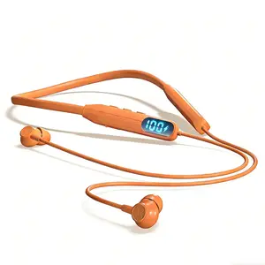 Neckband Bluetooth Headphones Orange, Wireless In-Ear Earbuds with LED Digital Battery Display, 42H Playtime, Type-C Charging, 9D Surround Sound for Sports, Commute & Hands-Free Calls