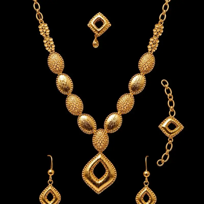 Female Vintage Gold Elegant Matching Jewelry Set - Necklace, Earrings, Ring, Bracelet - Everyday Wear, Date Gift for Her