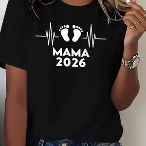 Women's Maternity Pregnancy T-Shirt - Size Short Sleeve Round Neck Top with Footprint & Heartbeat Line Print - Soft Breathable Size Friendly Loose Fit All- Nursing Shirt Suitable for All Maternity Stages Black CLL T-shirts-0996