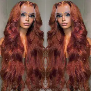 Bling Hair Dark Ginger Reddish Brown Body Wave 13x4 13x6 Hd Lace Frontal Human Hair Wig Brazilian Wavy Pre Plucked Transparent Lace Color Wig for Black Women with Baby Hair 34inch TikTokShopHolidayHaul