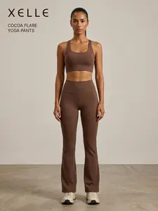 Xelle Women's High Waisted Flare Leggings - Purple Bootcut Yoga Pants with Tummy Control, Butt Lifting Wide Leg Workout Trousers for Gym & Work
