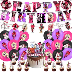 [Hazbin Hotel] Birthday Party Decorations – Hazbin Hotel Birthday Banner, Cake Toppers, Balloons, Party Favors & Supplies Gold Themed Graduation Kit