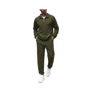 Men's Tracksuit 2 Piece Set Men Quarter Zip Sweatsuit Workout Plaid Jacquard Jogging Suit Set
