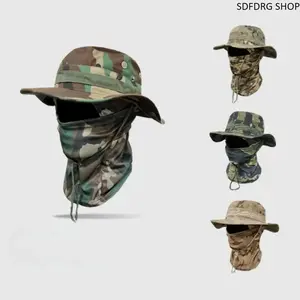 Camo Bucket Hat with Drawstring, Windproof Outdoor Sun Hat for Men and Women, Lightweight Fishing Hat for Travel, Hiking, Beach, Camping, Everyday Wear