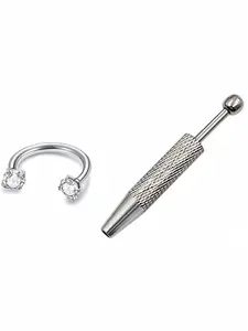 18G(1.0mm) 8mm Horseshoe Nose Hoop Internally Threaded Gems Nose Ring with Free Ball Holder