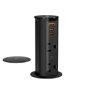 2 inch Pop Up Outlet for Countertop with 20W USB Ports,2 Outlets Tamper Resistant,Splashproof Pop Up Socket,Desk Power Grommet for  Office Kitchen 3FT Cord (ETL Listed)