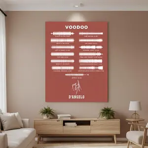 Framed 1pc D'Angelo Album Voodoo Song Wave Graphic 2D Flat  Canvas Art Print, Suitable for Bedroom Study Living Room Office Restaurant Bar Cafe Hotel Lobby Corridor Entrance Decoration Accent Arranent Gift to Music Lovers and Fans of D'Angelo