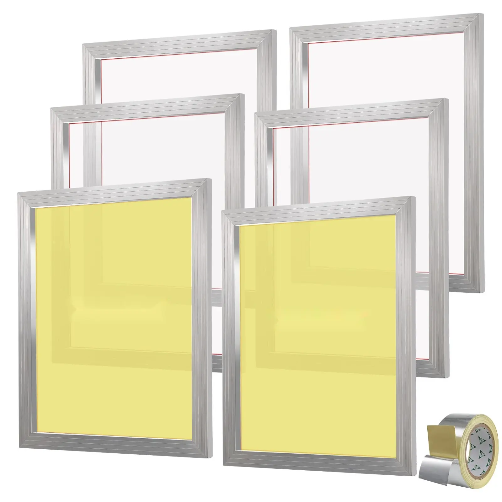 Screen Printing Kit With Aluminum Silk Screen Frames, 6 Pieces, 20x24 Inch Frames, 110 Count Mesh, High Tension Nylon Mesh, Sealing Tape, For T-Shirts And DIY Printing Projects For Home And Studio Use