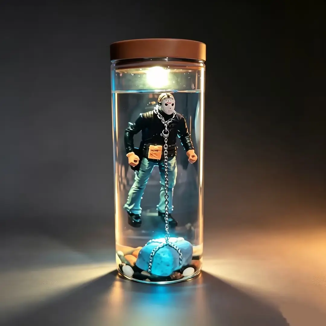 Halloween LED Night Light, Spooky Masked Figure Glass Jar Lamp, Gothic Table Decor for Bedroom, Haunted House, Halloween Party & Holiday Gift