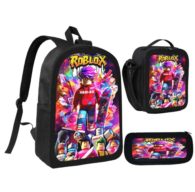 Roblox 3Pcs Backpack Set Game Character School Bag Kit Lunch Box Pencil Case Kids Back To School Backpack