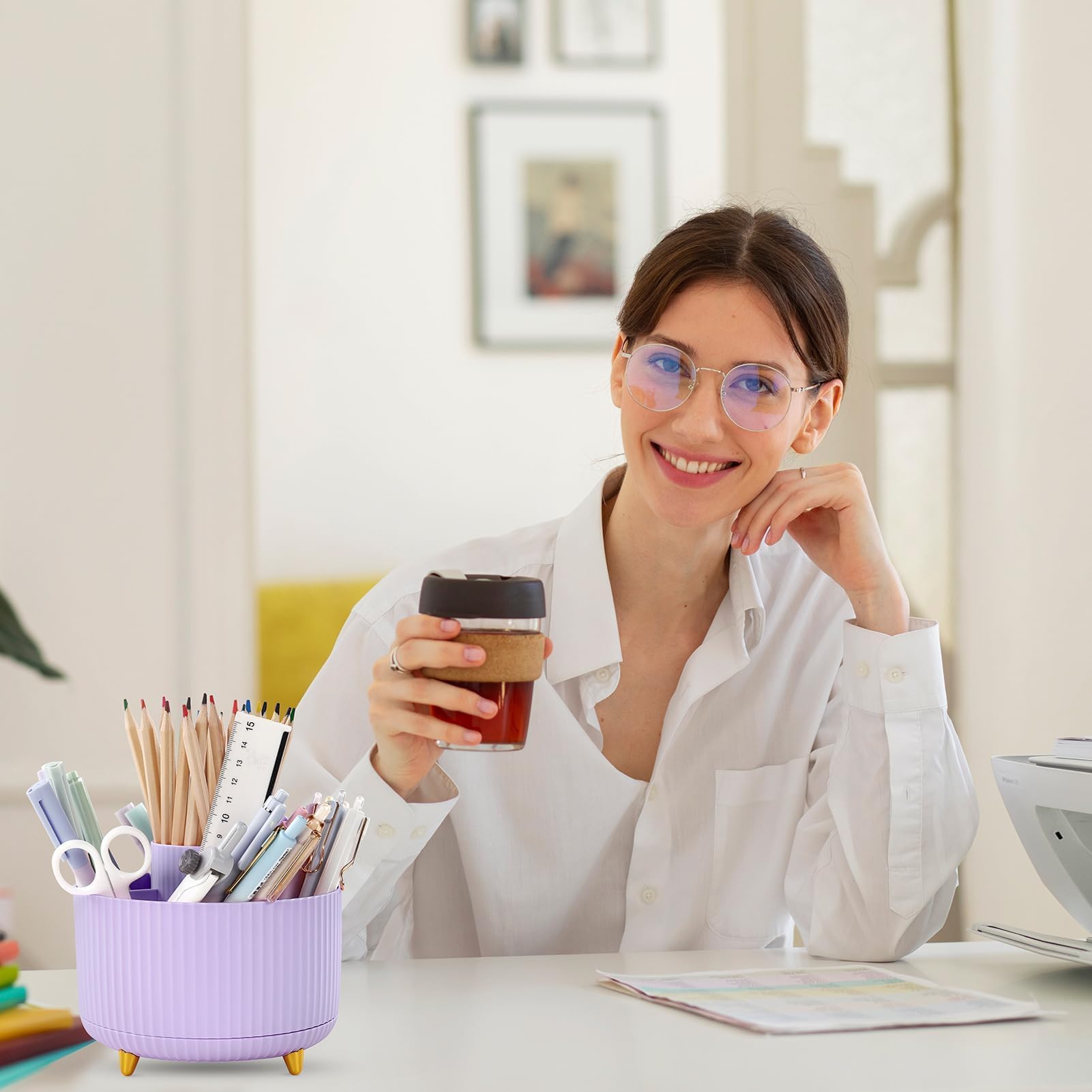 360 Rotating Purple Pen & Art Supply Organizer 5 Slot Desk Organizer for Office School Home Space Saving Design with Non Slip Pad and Sturdy Wear Resistant Materials 360 Rotating Purple Pen & Art Supply Organizer 5 Slot Desk Organizer for Office School Home Space Saving Design with Non Slip Pad and Sturdy Wear Resistant Materials