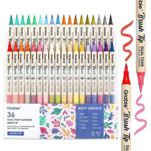 Grabie Dual Tone Brush Tip Acrylic Paint Marker Set of 36, Paint Pens markers artmarkers acrylic paintmarkers acrylic paint markers coloring supplies brushmarkers markers for coloring, drawing materials, artist tools, gift for valentines's day