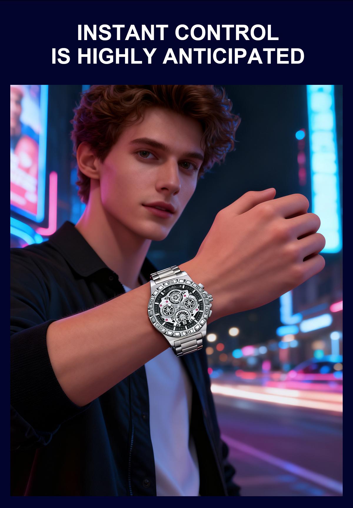 Lushika Men's Luxury Quartz Watch, High-End Movement,Date Function, Stainless Steel Strap, Waterproof LuminousLarge Dial, Versatile Casual & Business Style, Ideal forDaily & Official Wear, Top Gift for Men