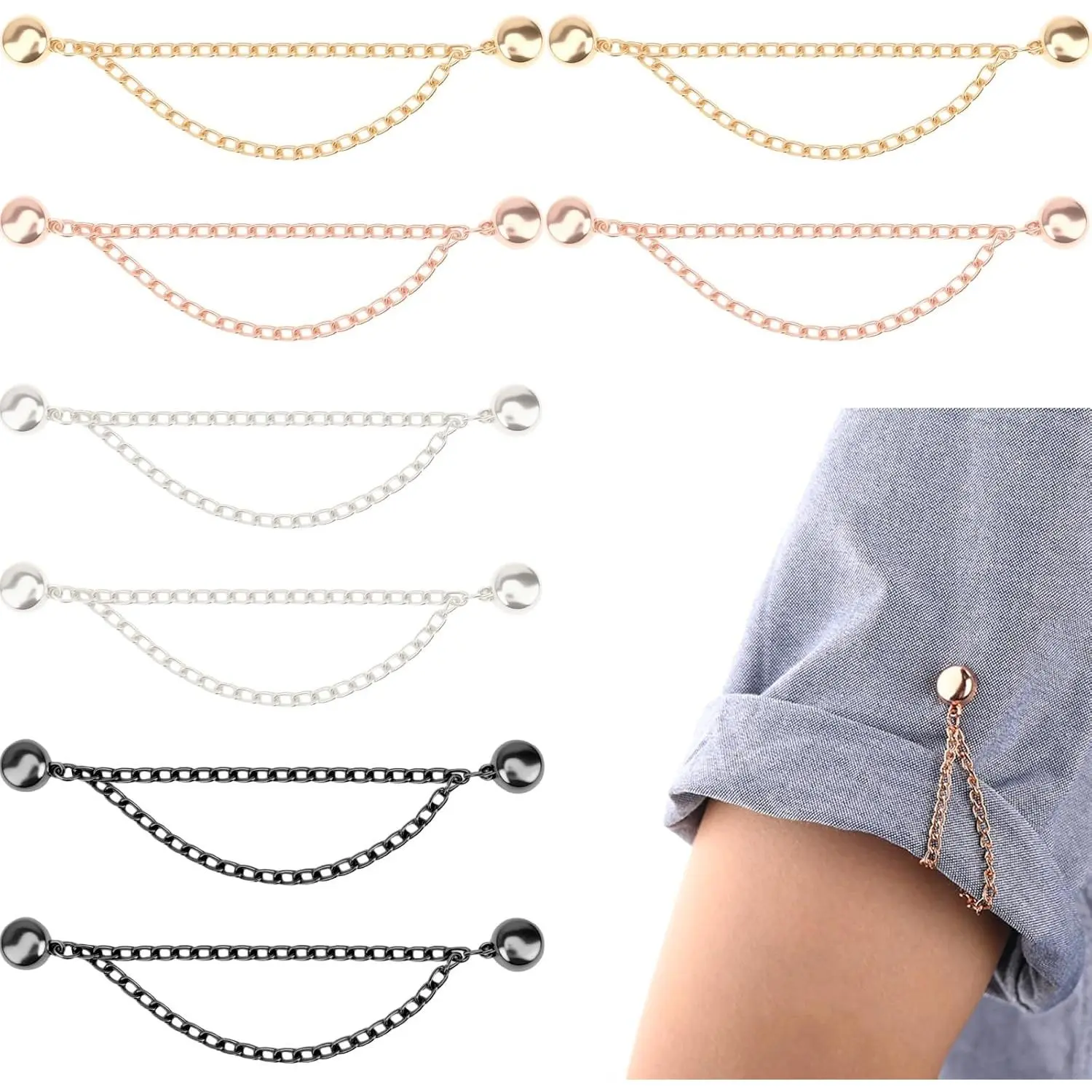 8 Pcs Magnetic Clothing Clips with Chain Multi-Function Hijab Magnets Button for T Shirt Women Clothes Cinch Clip Pant Cuff Hems
