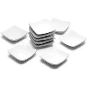 Set of 10 White Square Ceramic Plates and Bowls – Decorative Kitchen Display Collection No.15
