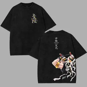 Sound Hashira Tengen Uzui v5 Demon Slayer Kimetsu No Yaiba Anime Double Printed Acid Washed Top Men's Graphic Tee for Fans