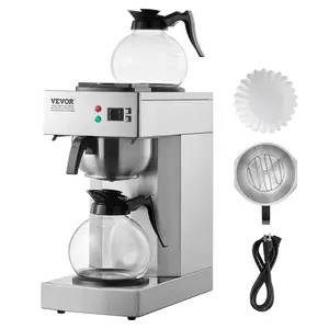 VEVOR 12 Cups Commercial Drip Coffee Maker,  Coffee Maker Machine with 2 Glass Carafes and 2 Warmer Plates, Stainless Steel Pour Over Coffee Brewer for Restaurant, Office, Cafe