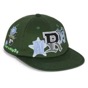 Adjustable Snapback Hat, 100% Cotton 6-Panel Design with All-Over Embroidered Graphics in Hunter Green