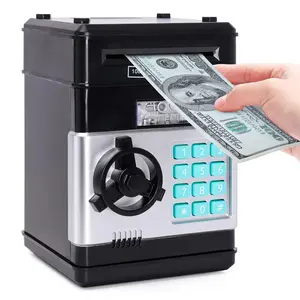 Black Plastic Piggy Bank for Kids, Electronic ATM Cash Coin Can with Password Code Lock, Auto Grab Bill Slot Children's Safe Money Jar, 1 Birthday Christmas Toy Gift for Boys Girls