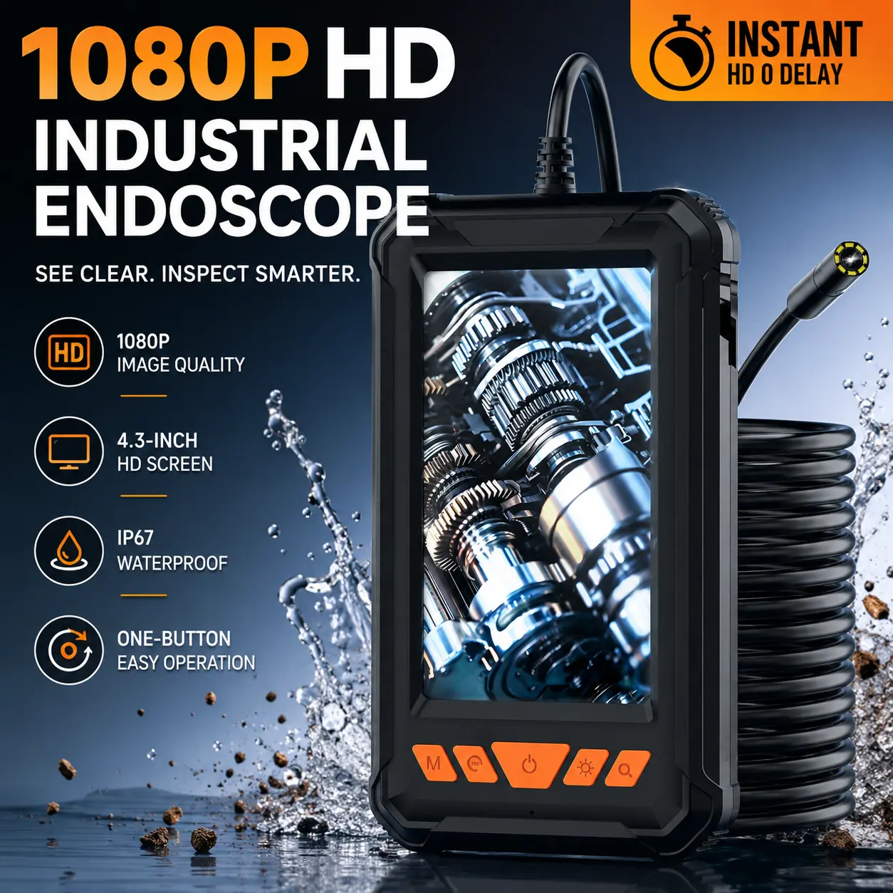 HD Waterproof Endoscope Camera with High-Brightness LED Light for Home Pipeline, Car Repair Inspection