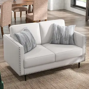 2-Seat Faux Leather Loveseat Sofa with 2 Pillows, Rivet Design, Iron Feet, Modern Love Seat Sofa Couch for Small Spaces, Love Seats Furniture for Living Room, Apartment, christmas haul 2024