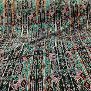 Fabric Challis Rayon Apparel Pink Teal Orange Tan White Black Aztec F420