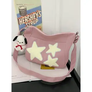 Women's Star Patched Corduroy Tote Bag with Cute Charm, Large Capacity Shoulder Bag for Daily Used, Casual Trendy Versatile High-quality Daily Commuting Bag