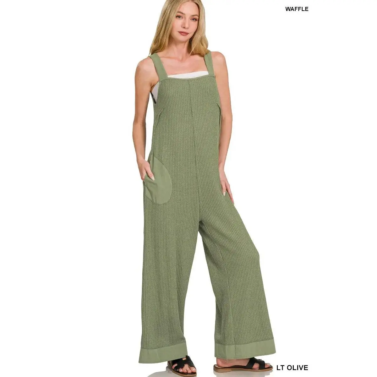 Zenana Knit Waffle Wide Leg Overalls